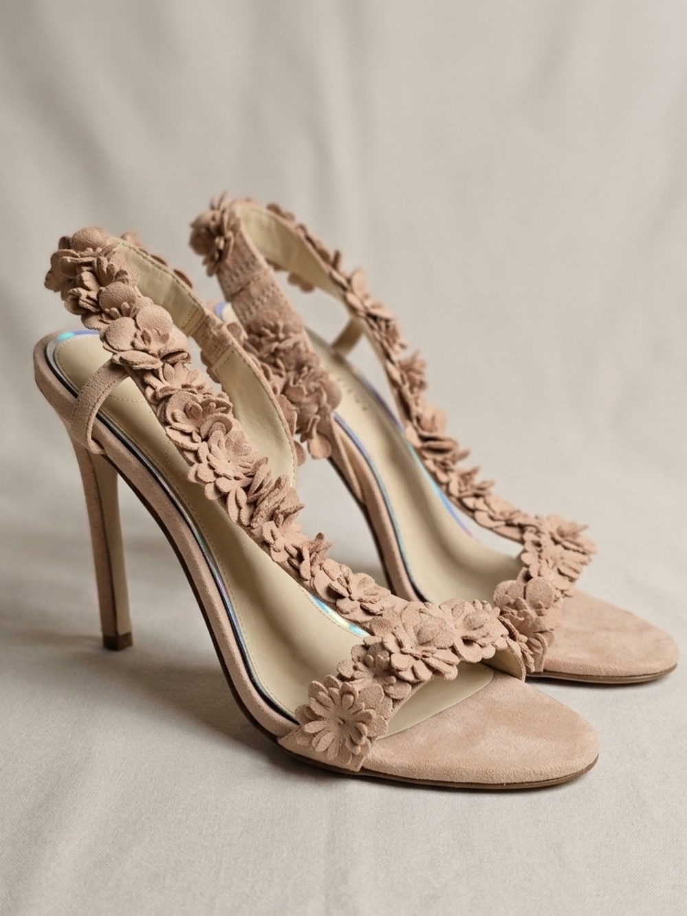 Jessica Simpson Jessin Blush Pink/Nude Floral 3D Applique Stiletto Heels -6 Size